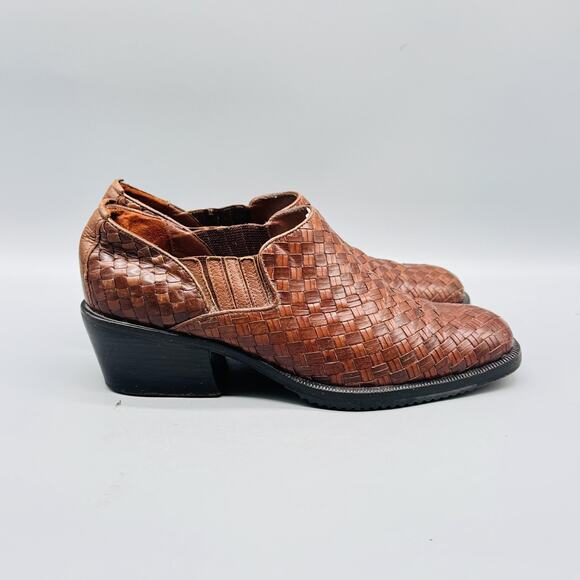 Cole Haan Shoes Womens 7 Brown Leather Western Woven Slip On Vintage Heels - Picture 1 of 11